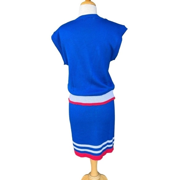 Vintage B.B. Knit Nautical Sailor Knit Skirt Set Medium Red White Blue USA Made - Picture 3 of 9